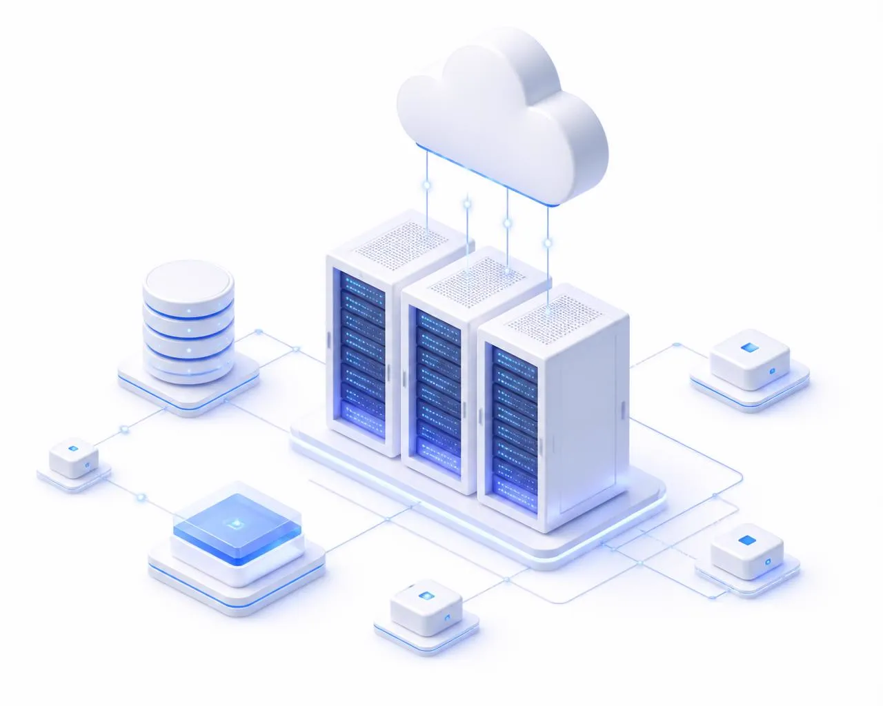 Isometric illustration of Nubiux cloud hosting servers